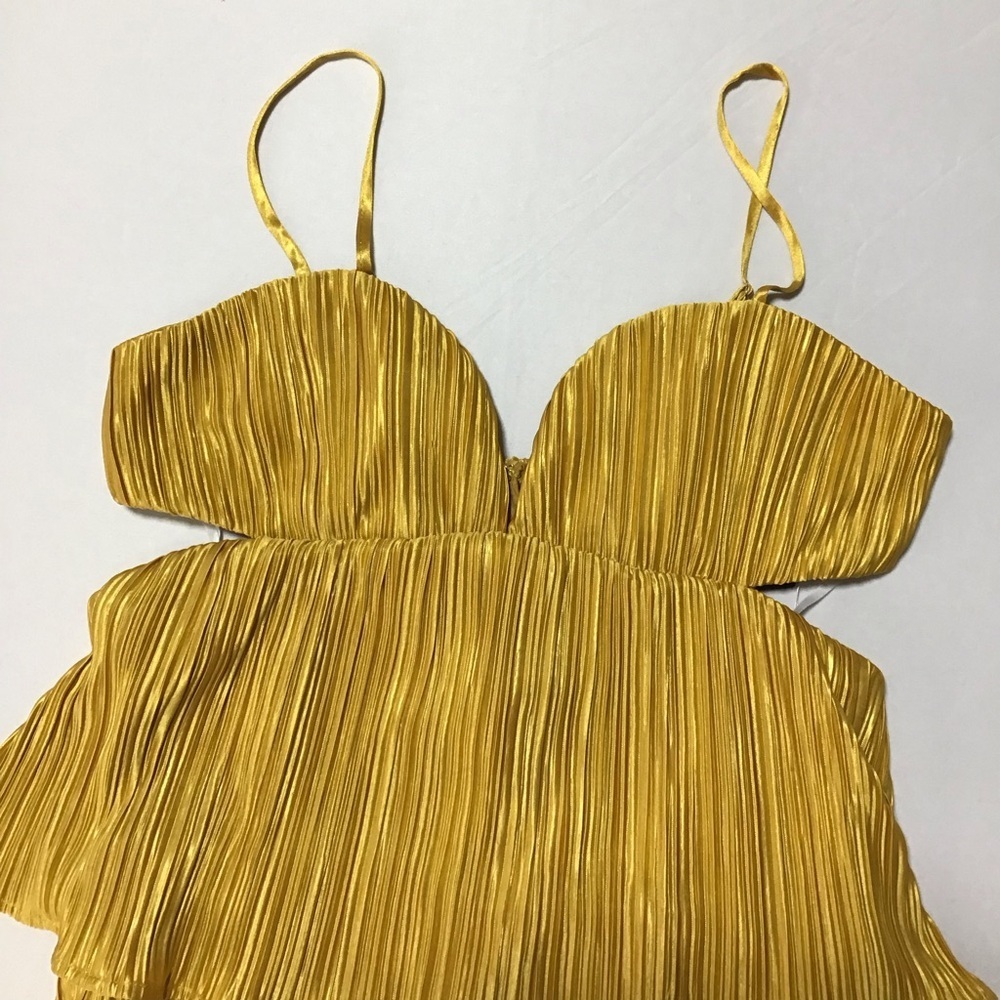 Lulu's Kanya Marigold Yellow Satin Plisse Tiered Maxi Dress - Picture 6 of 16